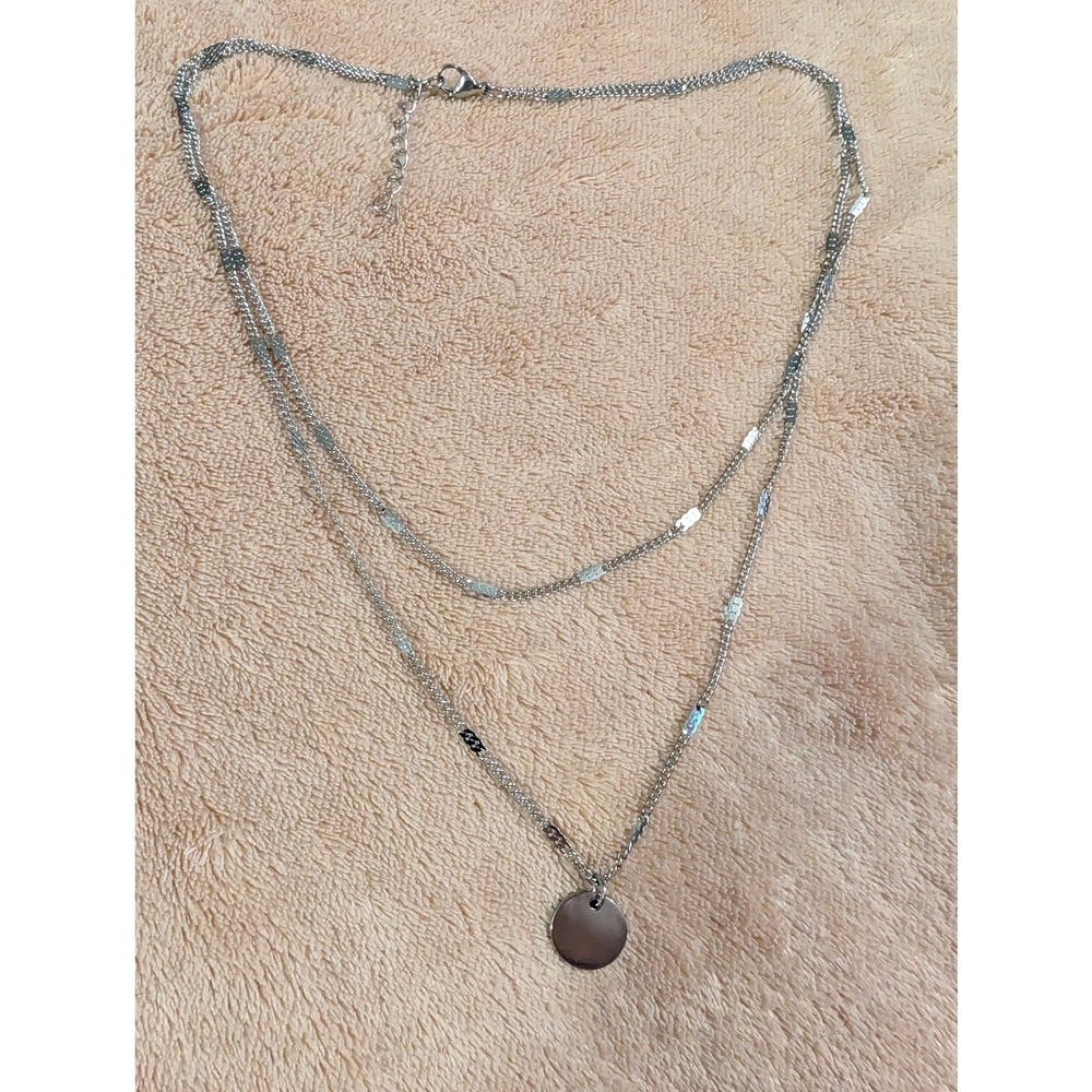 Silvertone 20" Double Chain Necklace New Lobster Clasp W Pendant